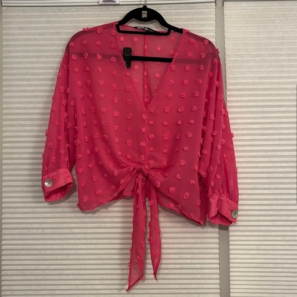 Zara Hot Pink Polka Dot Blouse size S - Picture 3 of 7